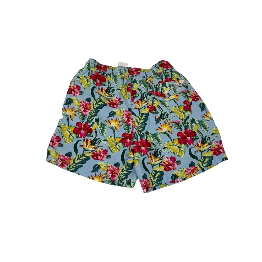 Polo Ralph Lauren Traveler Swim Trunks M Blue Tropical Floral Hibiscus Shorts